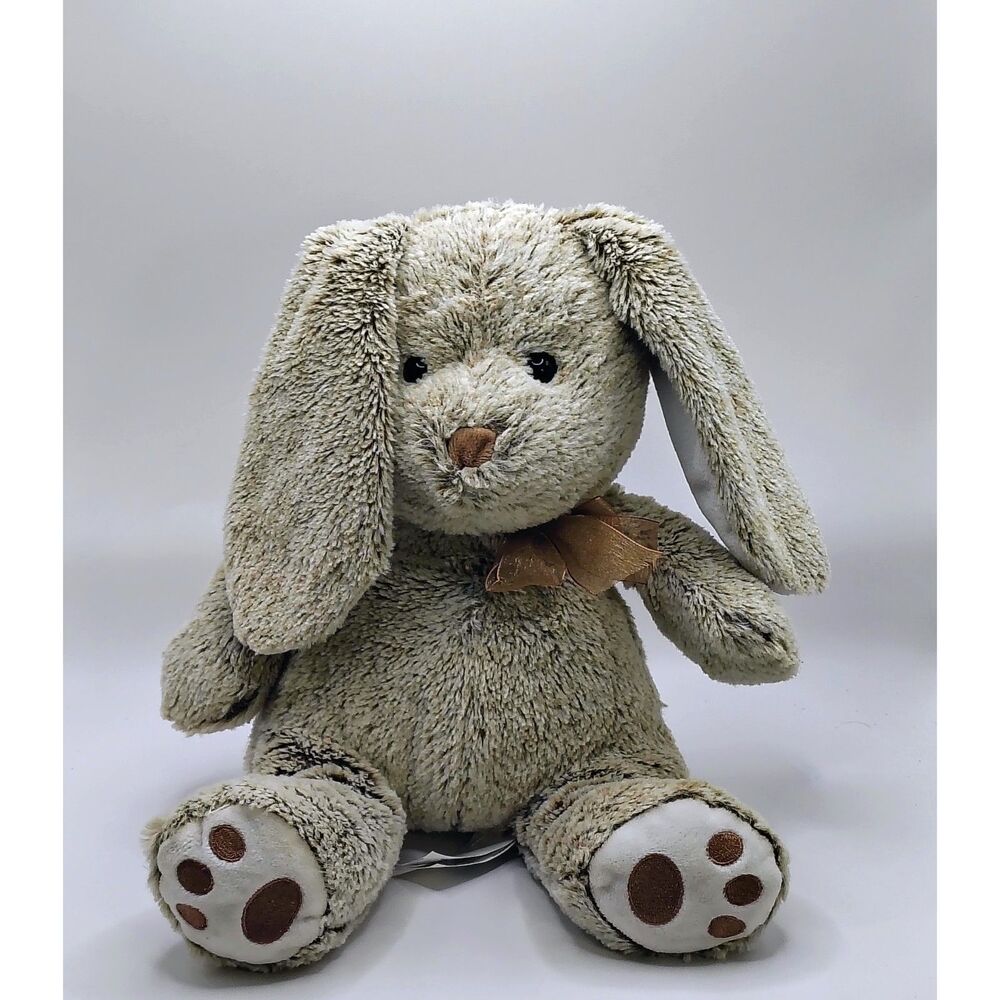 Hug Fun Bunny Plush Easter Rabbit Floppy Ears Swirl Soft Fur Paw Print Brown